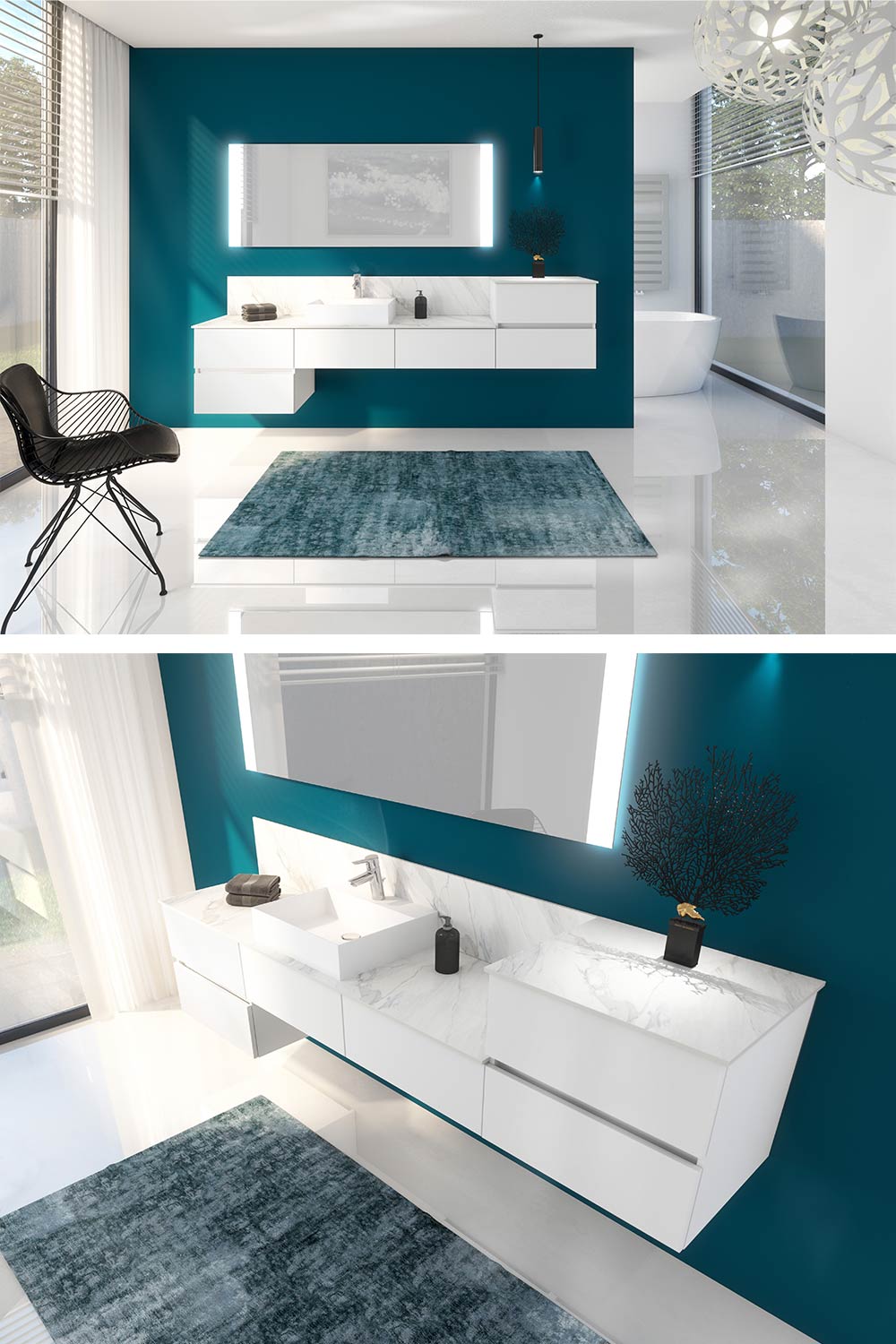Badezimmer und Interieur als Rendering – 3D-Visualisierung